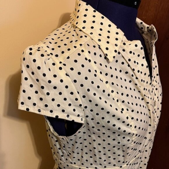 Retro Fit and Flare Polka Dot Dress Yellow with Black dots and sash belt. - Picture 2 of 8